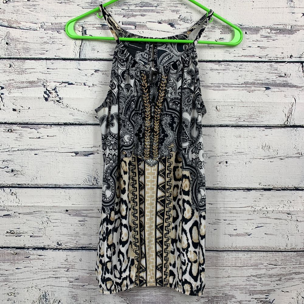 INC International Concepts‎ Top Sleeveless Animal Print Black White [Size Small]